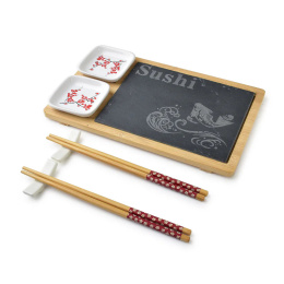 Zestaw do serwowania sushi dla 2 osób deska pałeczki miska