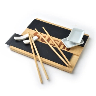 Komplet do sushi dla 2 osoby deska pałeczki miseczki drewno