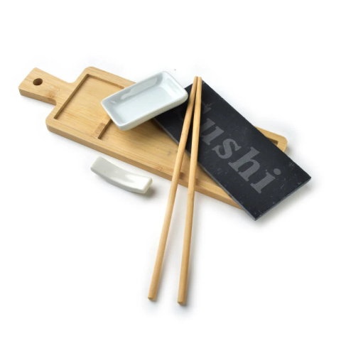 Komplet do sushi dla 1 osoby deska pałeczki miseczka drewno