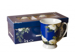 Dwa kubki zestaw kubków na stopce Livello kwiaty białe