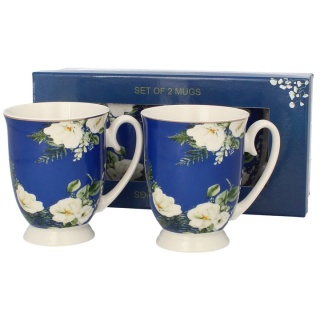 Dwa kubki zestaw kubków na stopce Livello kwiaty białe