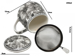 Kubek z sitkiem beczułka Queen Isabell szary róże prezent