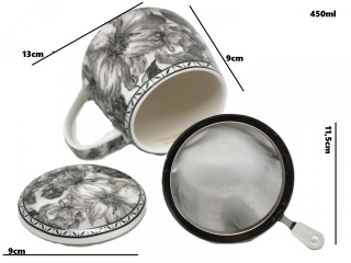 Kubek z sitkiem beczułka Queen Isabell szary róże prezent