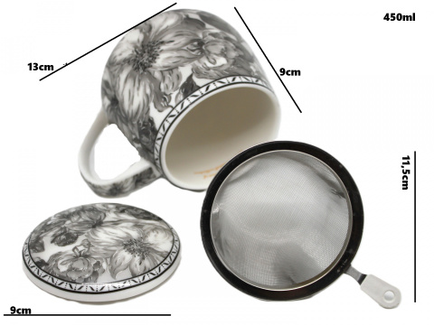 Kubek z sitkiem beczułka Queen Isabell szary róże prezent