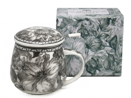 Kubek z sitkiem beczułka Queen Isabell szary róże prezent