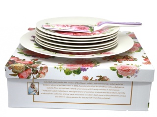 Talerze do ciasta z łopatką Queen Isabell róże na prezent