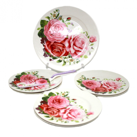 Talerze do ciasta z łopatką Queen Isabell róże na prezent