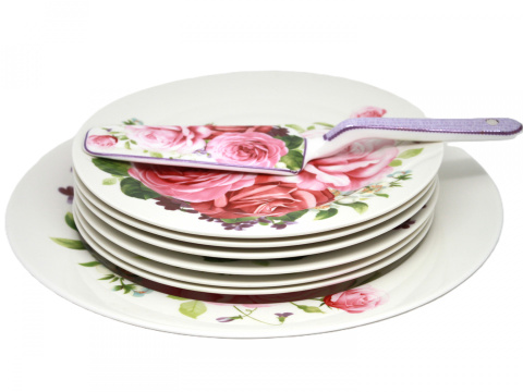Talerze do ciasta z łopatką Queen Isabell róże na prezent