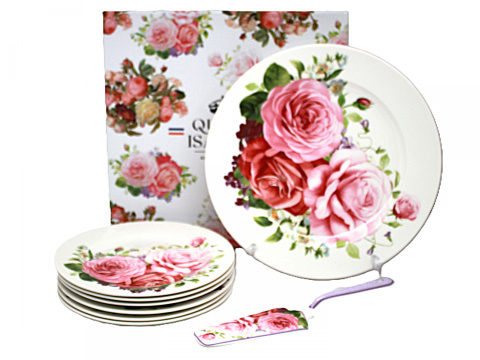 Talerze do ciasta z łopatką Queen Isabell róże na prezent