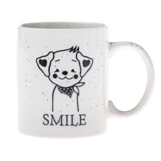 Kubek biały czarny pies tłoczony porcelana na urodziny