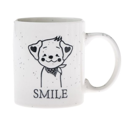 Kubek biały czarny pies tłoczony porcelana na urodziny