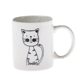 Kubek do herbaty kawy biały czarny kot tłoczony porcelana