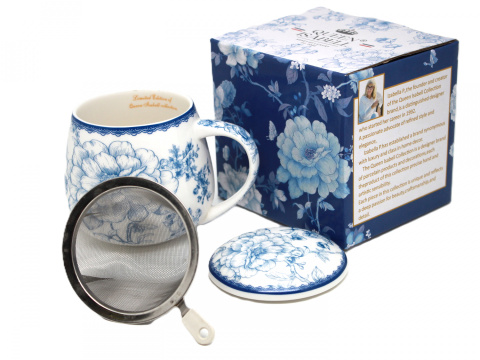 Kubek z zaparzaczem beczułka Queen Isabell róże porcelana
