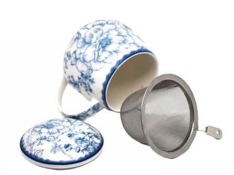 Kubek z zaparzaczem beczułka Queen Isabell róże porcelana