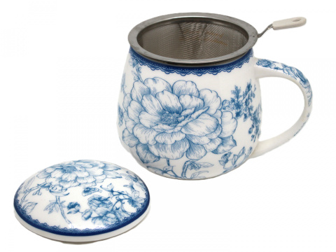 Kubek z zaparzaczem beczułka Queen Isabell róże porcelana