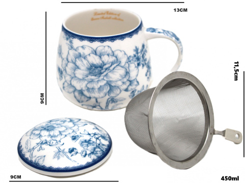 Kubek z zaparzaczem beczułka Queen Isabell róże porcelana