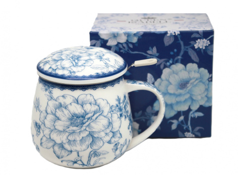 Kubek z zaparzaczem beczułka Queen Isabell róże porcelana