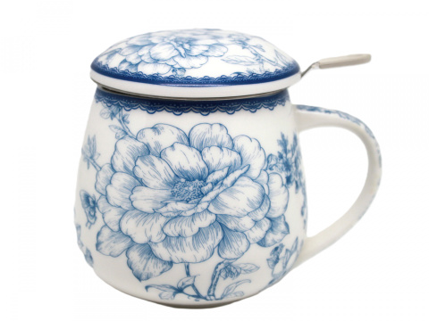 Kubek z zaparzaczem beczułka Queen Isabell róże porcelana