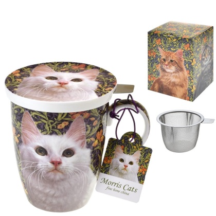 Kubek z zaparzaczem pokrywka porcelana kostna kot Morris