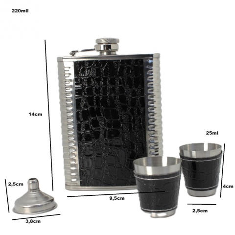 Piersiówka z kieliszkami pudełko stalowa zestaw prezentowy