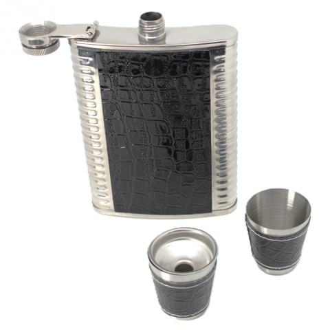 Piersiówka z kieliszkami pudełko stalowa zestaw prezentowy