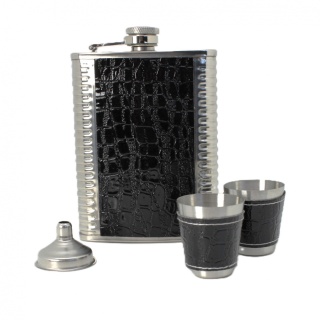 Piersiówka z kieliszkami pudełko stalowa zestaw prezentowy