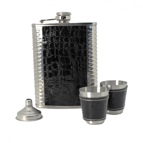 Piersiówka z kieliszkami pudełko stalowa zestaw prezentowy