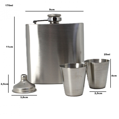 Zestaw piersiówka z kieliszkami pudełko stalowa na prezent