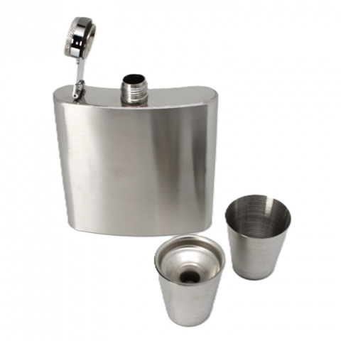 Zestaw piersiówka z kieliszkami pudełko stalowa na prezent