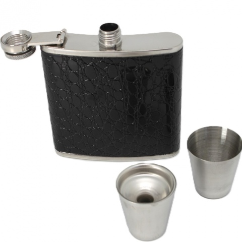 Piersiówka z kieliszkami pudełko stalowa zestaw na prezent