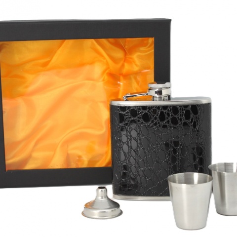 Piersiówka z kieliszkami pudełko stalowa zestaw na prezent