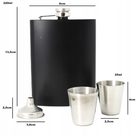 Piersiówka stalowa z kieliszkami pudełko zestaw prezentowy