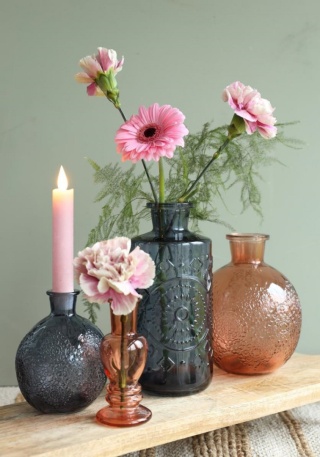 Butelka szklana wazon granatowy ozdoba 21 cm na kwiaty