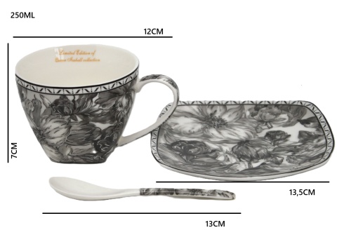 Filiżanki dla dwojga w pudełku Queen Isabell łyżeczki róże