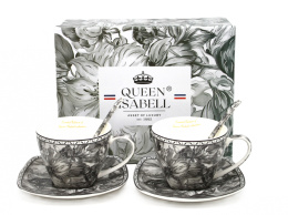 Filiżanki dla dwojga w pudełku Queen Isabell łyżeczki róże