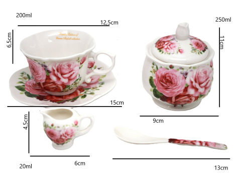 Zestaw dla dwojga filiżanki mleczniki cukiernica queen róże