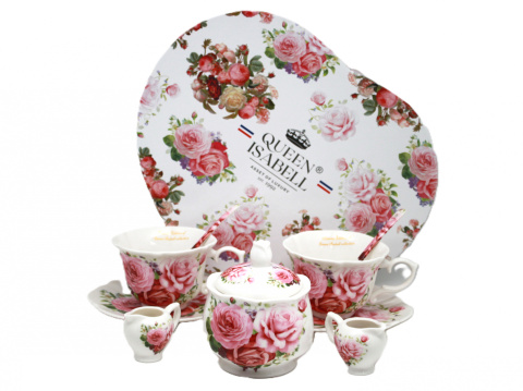 Zestaw dla dwojga filiżanki mleczniki cukiernica queen róże