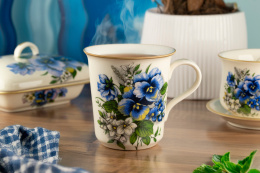 Kubek bratki kwiaty Mieroszów ceramika polska do herbaty