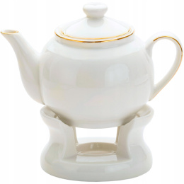Dzbanek na herbatę z podgrzewaczem porcelana biały 950 ml