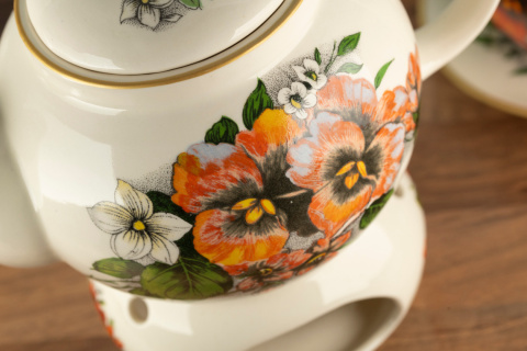 Dzbanek z podgrzewaczem 1 litr kwiaty bratki sitko