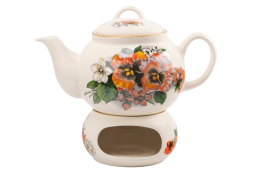 Dzbanek z podgrzewaczem 1 litr kwiaty bratki imbryk