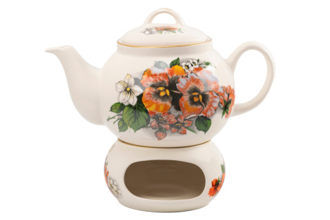 Dzbanek z podgrzewaczem 1 litr kwiaty bratki imbryk