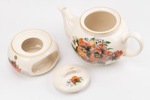 Dzbanek z podgrzewaczem 1 litr kwiaty bratki imbryk