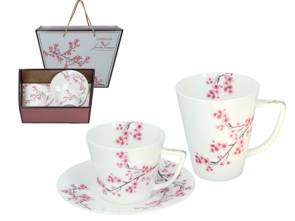 Filiżanka kubek komplet do herbaty kawy kwitnąca wiśnia