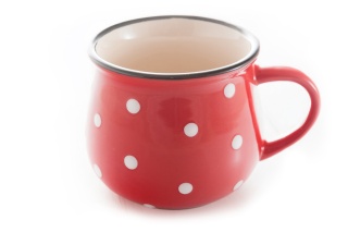 KUBEK BECZUŁKA CZERWONY W KROPKI BANIASTY 230 ML