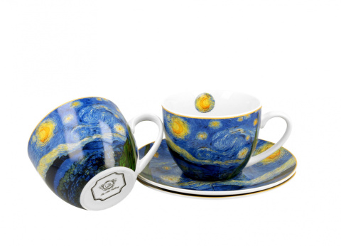 Komplet 2 filiżanek ze spodkami Gogh gwiazdy noc na prezent