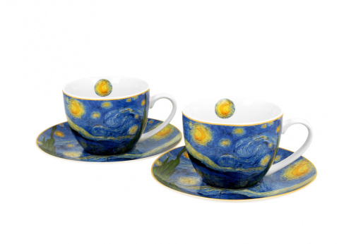 Komplet 2 filiżanek ze spodkami Gogh gwiazdy noc na prezent