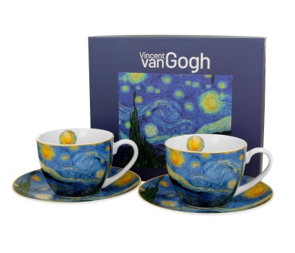 Komplet 2 filiżanek ze spodkami Gogh gwiazdy noc na prezent