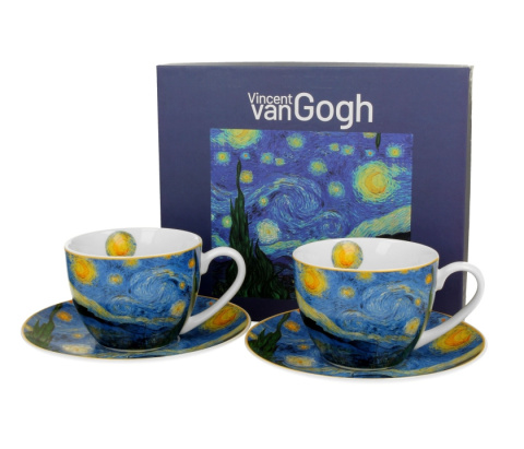 Komplet 2 filiżanek ze spodkami Gogh gwiazdy noc na prezent