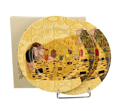 Talerze deserowe 2 szt porcelana Klimt Pocałunek ecru